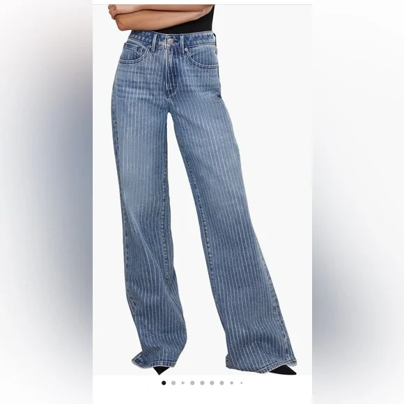 NWT Good American Good Ease Rhinestone Embellished Wide Leg - Picture 8 of 16